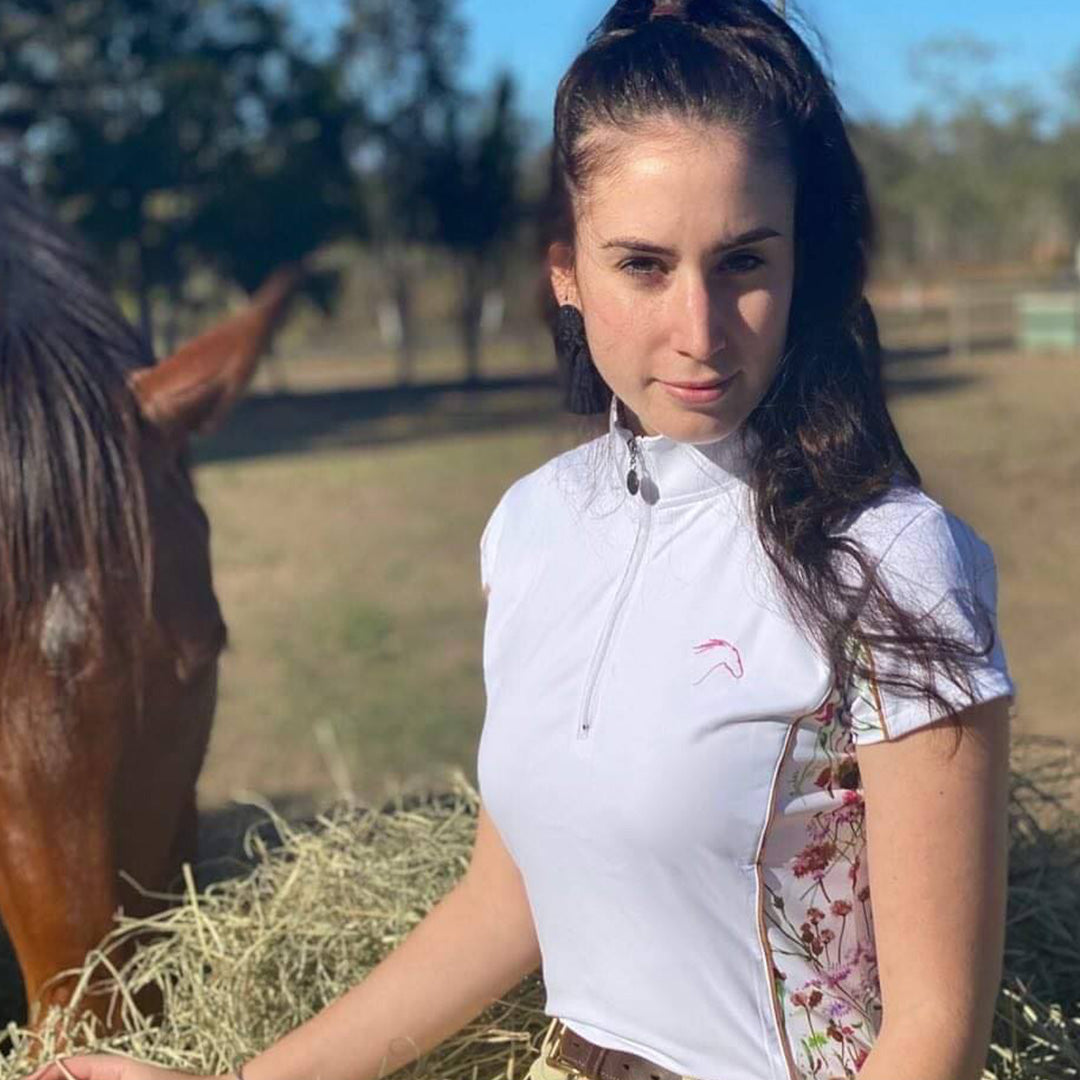 Ladies Equestrian Wildflower Short Sleeve Shirt Pure Dust