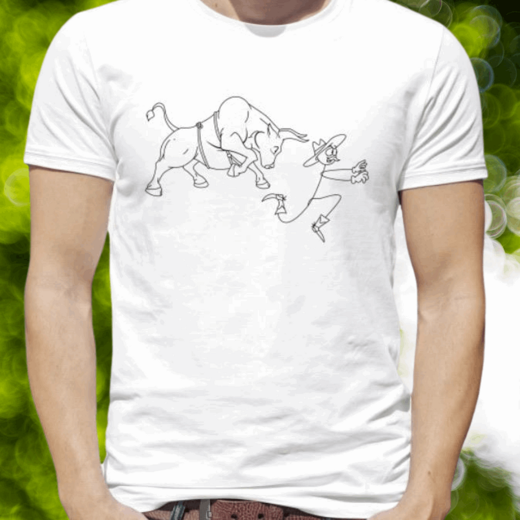 Men's White Cotton Tee with Run Cowboy Stickman Print Pure Dust