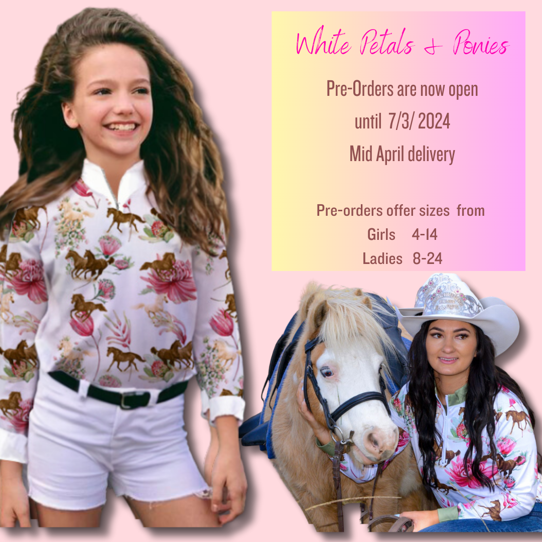 Ladies & Girls Fishing Shirt 'Petals & Ponies' with equestrian