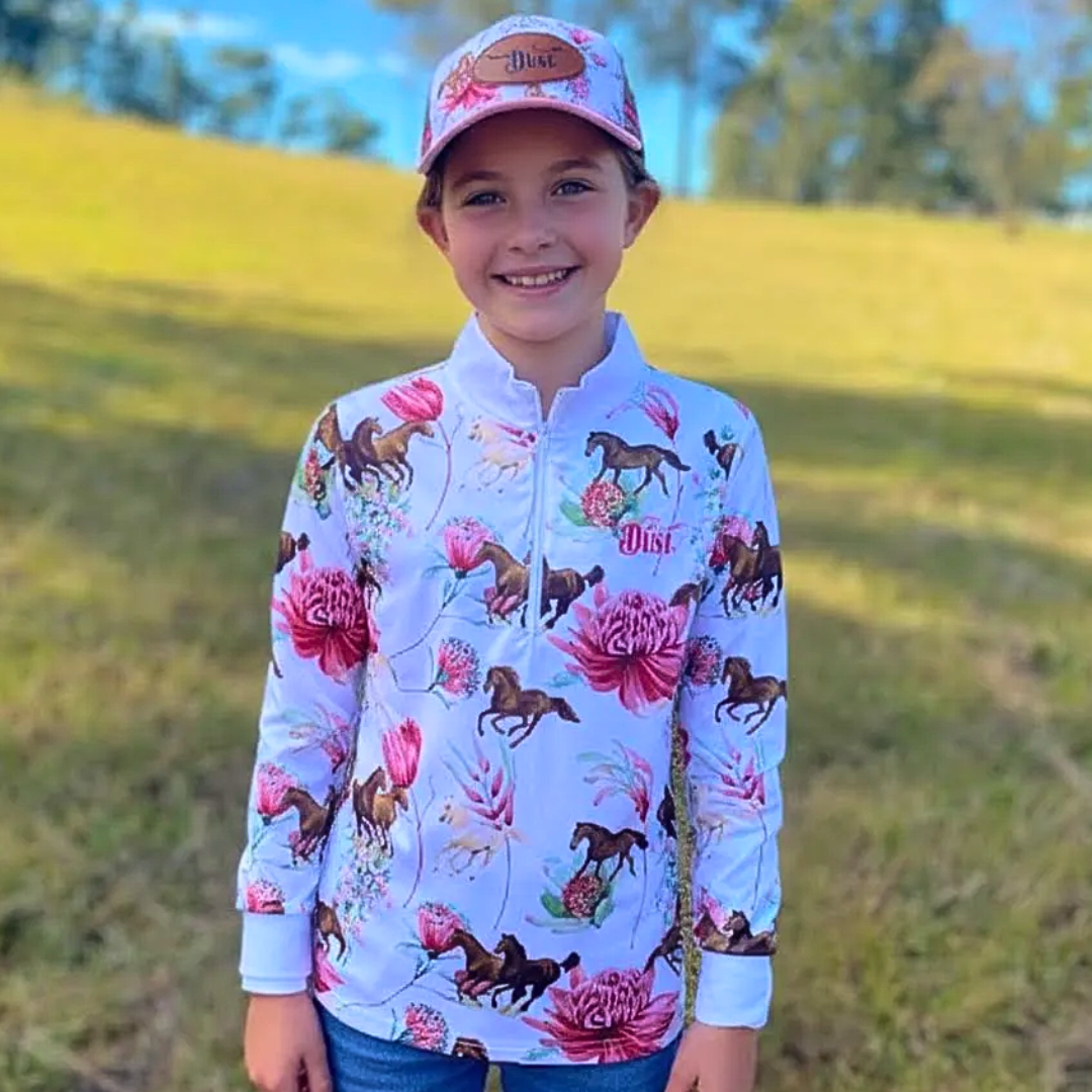 Petals & Ponies Girls Equestrian Shirt (White Collar and Cuffs)