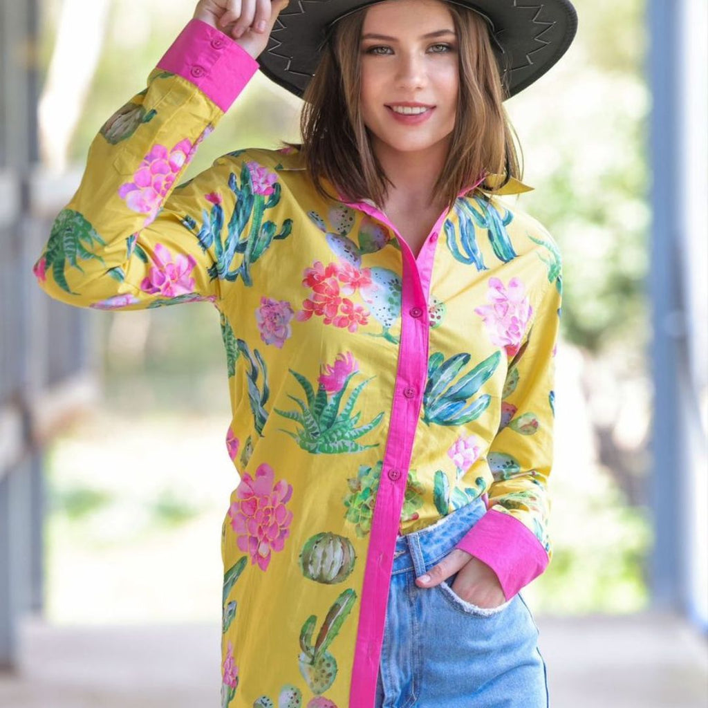 Cotton Shirt  'Sunny Yellow' front buttons