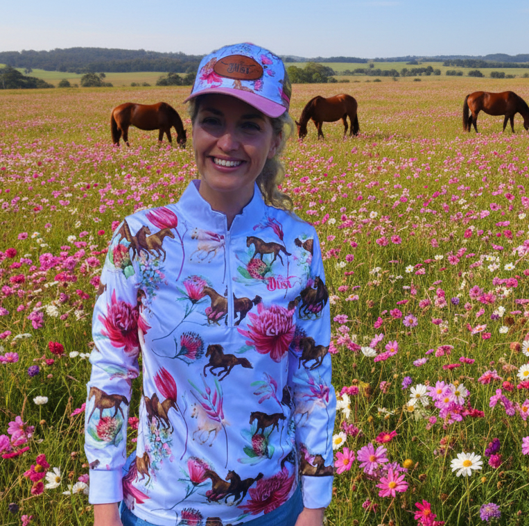 Petals & Ponies Girls Equestrian Shirt (White Collar and Cuffs)