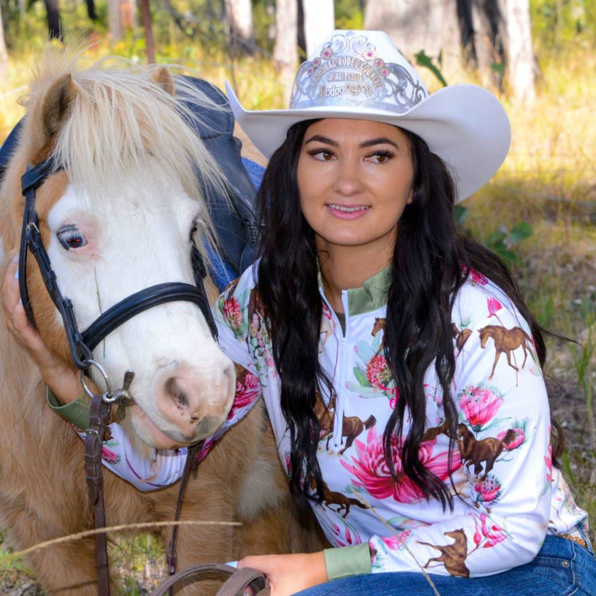 Ladies & Girls Fishing Shirt 'Petals & Ponies' with equestrian collar. –  Pure Dust