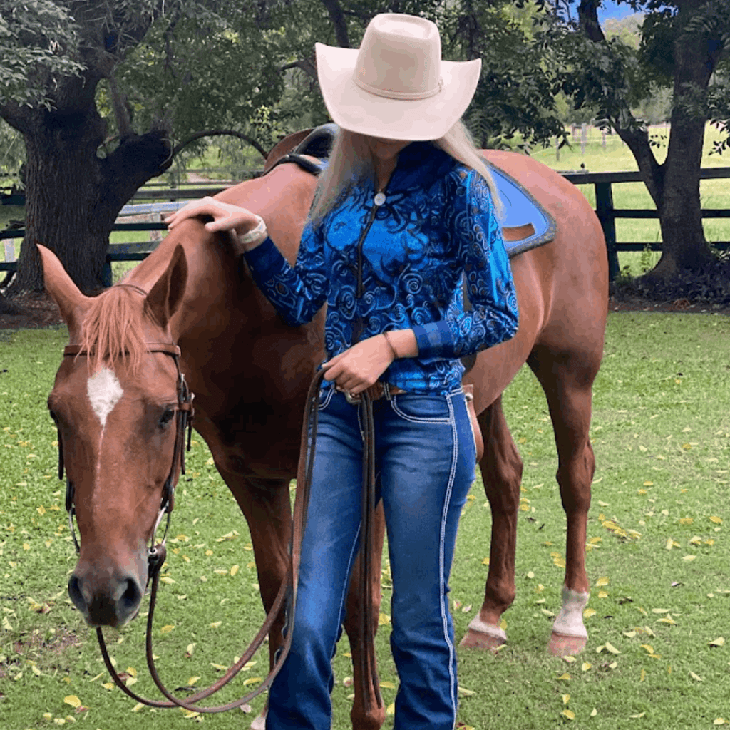 Ladies Equestrian Long Sleeve Shirt 'Brumby Blue'