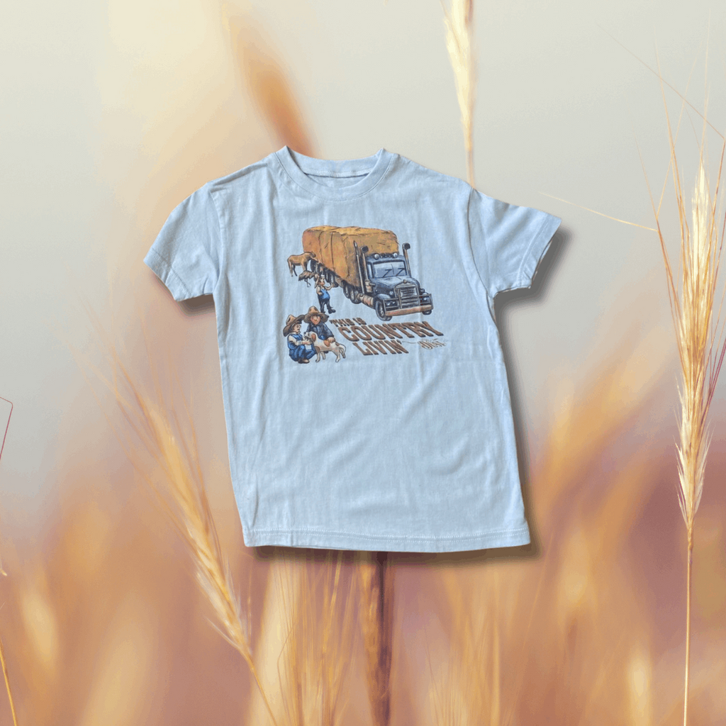Kids light Blue Cotton Tee 'This is Country Living' Pure Dust